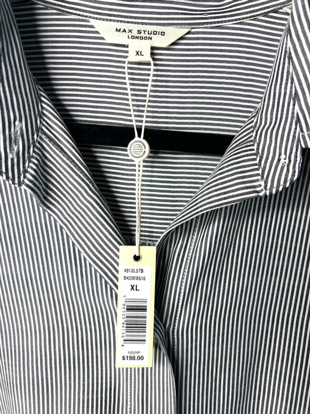 Max Studio Pin Stripe Button Down Shirt Dress Tie Waist Gray White SZ XL NWT - Picture 3 of 9